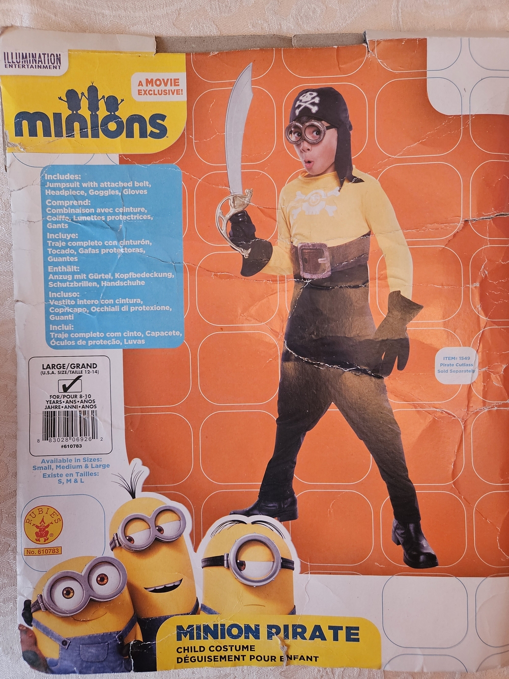 Rubie's Minion Pirate Costume NWT Large 12-14, 8 to 10 Yrs